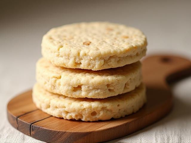 Stack of traditional Scottish oatcakes on a wooden board