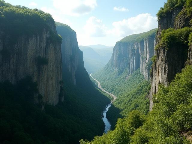 Dramatic view of Cheddar Gorge, an ancient landscape of limestone cliffs, under a clear sky.
